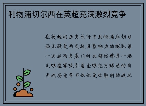 利物浦切尔西在英超充满激烈竞争